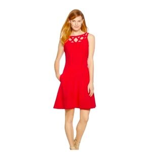 WHITE HOUSE BLACK MARKET RED CUTOUT A-LINE DRESS 0